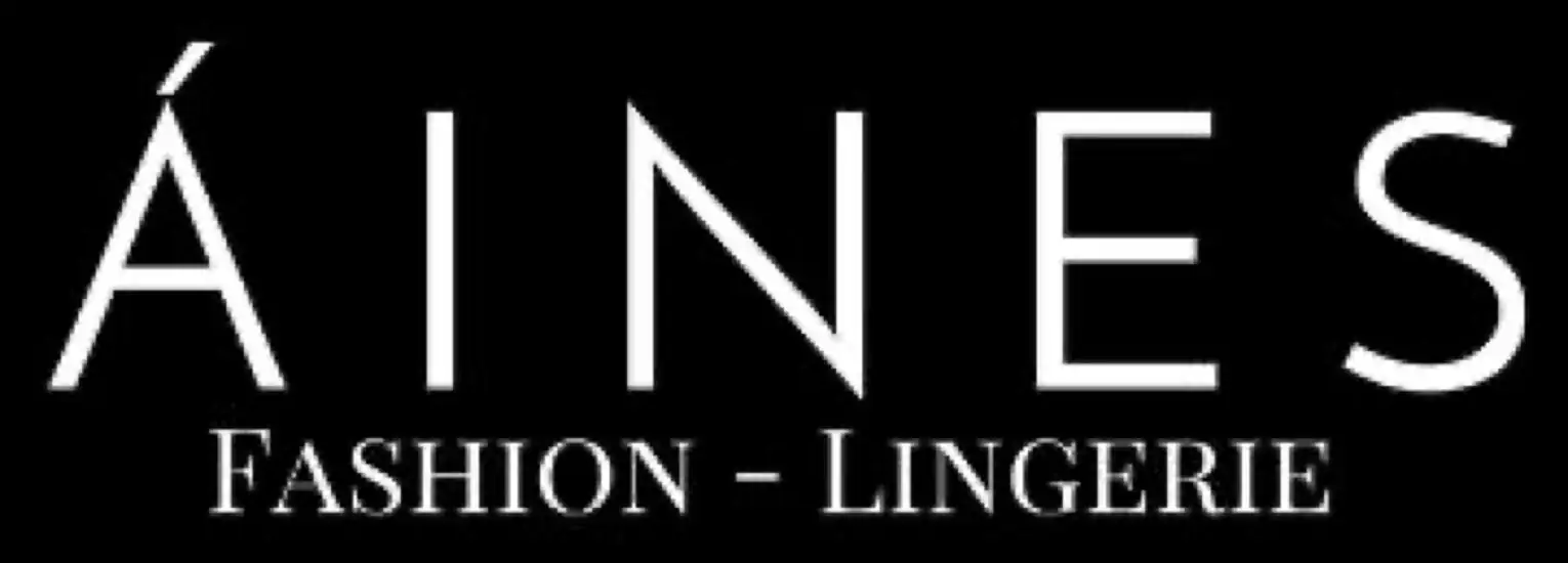 White text on a black background reads: “ÁINES” in large letters, with “FASHION – LINGERIE” in smaller letters below.