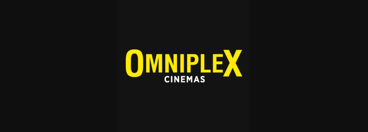 Logo for Omniplex Cinemas. The word “OMNIPLEX” is in bold yellow uppercase letters with the word “CINEMAS” in smaller white uppercase letters underneath, set against a black background.